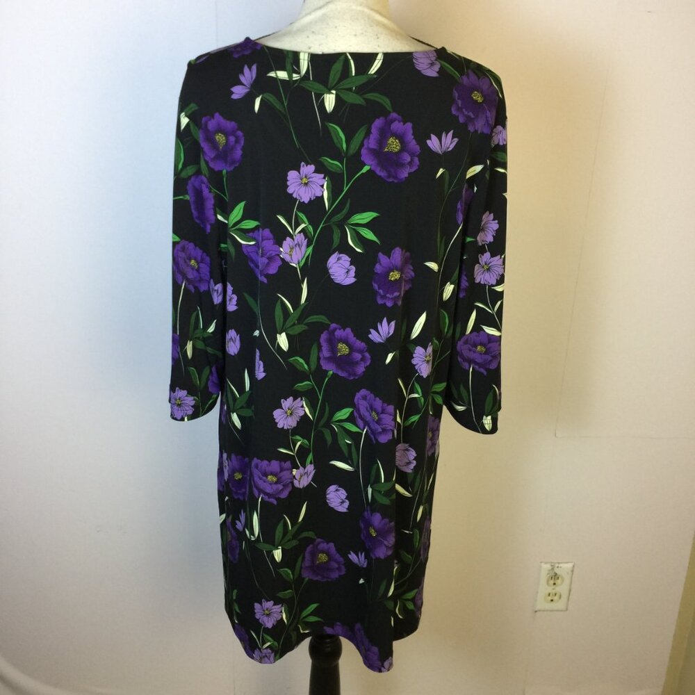 New! Leota Blouse Tunic Top XL Black Purple Floral Knit 3/4 Flare Sleeve - Picture 2 of 16